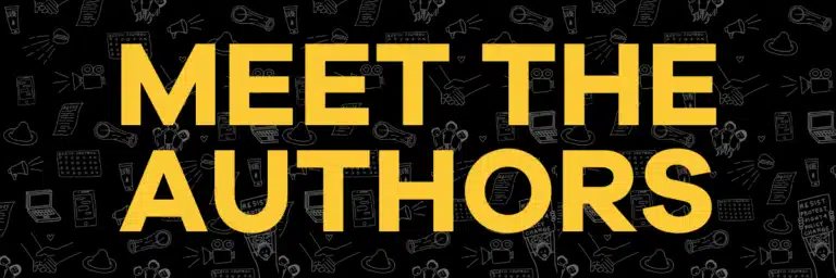 Yellow Text on a black background, "Meet the Authors"